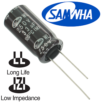 33мкФ 250В (13x25) WL (2000ч.) (low imp.) Конденсатор электролитический