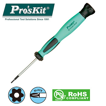 SD-083-T9H Pro'sKit Отвертка прецизионная антистатическая Torx (звезда) антивандальная (T9Hx50мм)