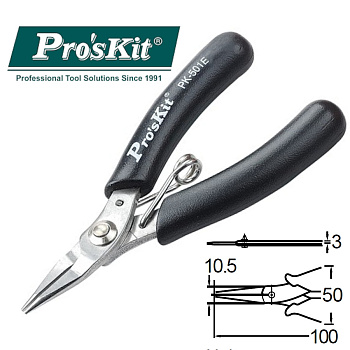 1PK-501E Pro'sKit Длинногубцы мини (100мм, пружина)