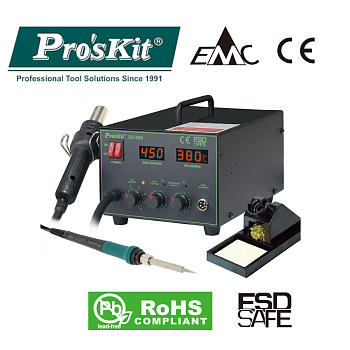 SS-989B Pro'sKit Паяльная станция цифровая двухканальная (паяльник 60Вт, фен 24л/мин, LED-индикация,