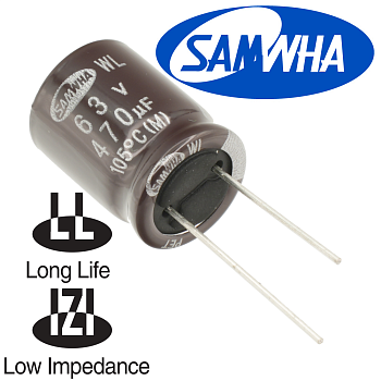 470мкФ 63В (16x20) WL (5000ч.) (low imp.) Конденсатор электролитический