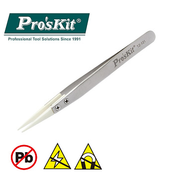 TZ-121 Pro'sKit Пинцет прямой (проф.,керамические сменные наконечники)