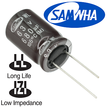 680мкФ 63В (16х25) WL (5000ч.) (low imp.) Конденсатор электролитический