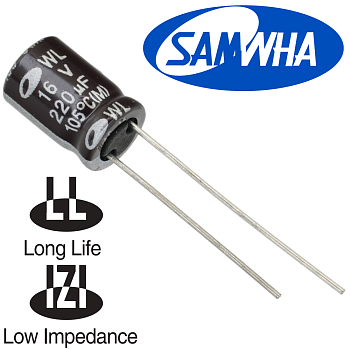 220мкФ 16В (8x11) WL (2000ч.) (low imp.) Конденсатор электролитический