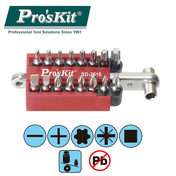 SD-2616 Набор бит с рукояткой-ключом (16 бит, реверс) Pro'sKit
