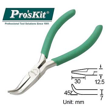 1PK-055S Pro'sKit Длинногубцы изогнутые (130мм, пружина)
