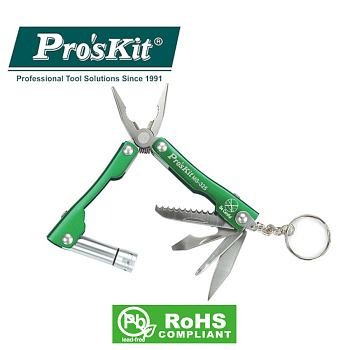 MS-325 Pro'sKit Брелок "7 в 1" (плоскогубцы, отвертки, пила, нож, открывалка, фонарь)