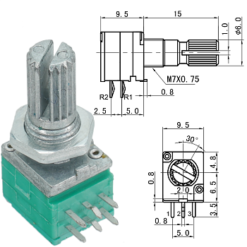 WH092L15A 100 кОм Резистор переменный