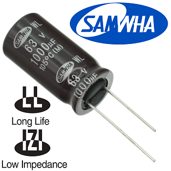 1000мкФ 63В (16x31,5) WL (5000ч.) (low imp.) Конденсатор электролитический
