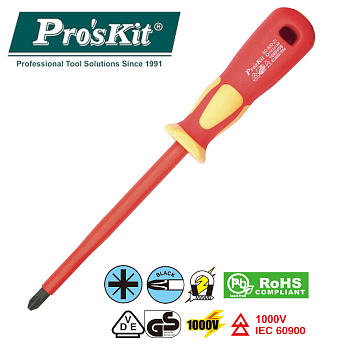 SD-800-Z1 Pro'sKit Отвертка диэлектрическая 1000В Pozidriv (+ PZ1x80)