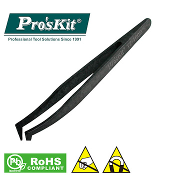 TZ-100B Pro'sKit Пинцет для SMD изогнутый (композитный, немагнитный, термо-кислото-стойкий, антистат