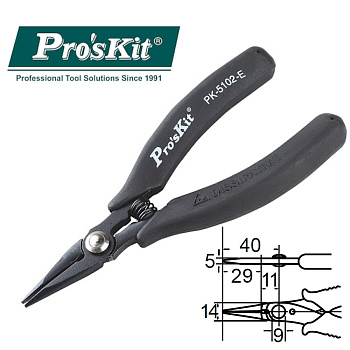 1PK-5102-E Pro'sKit Длинногубцы скругленные антистатические (140мм)
