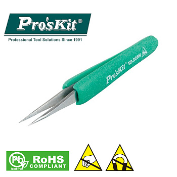 TZ-225N Pro'sKit Пинцет эргономический антистатический прямой заостренный (120.5мм)