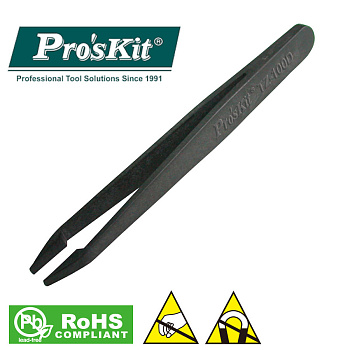 TZ-100D Pro'sKit Пинцет для SMD прямой плоский (композитный, немагнитный, термо-кислото-стойкий, ант