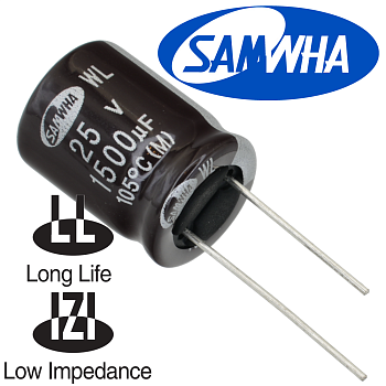 1500мкФ 25В (16x20) WL (5000ч.) (low imp.) Конденсатор электролитический