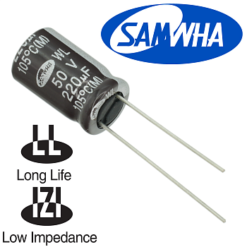 220мкФ 50В (10x16) WL (5000ч.) (low imp.) Конденсатор электролитический