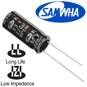 220мкФ 63В (10x20) WL (5000ч.) (low imp.) Конденсатор электролитический
